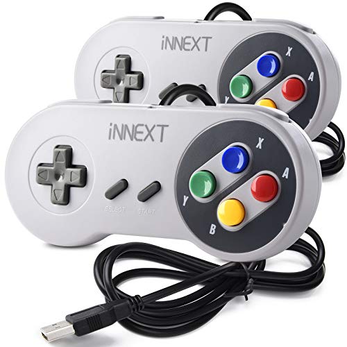 MODESLAB 2 Pack Wired USB SNES Controller - USB Gamepad Replacement for Windows PC MAC Linux Raspberry Pi - Easy Plug & Play - Compatible with SNES Games - Grey