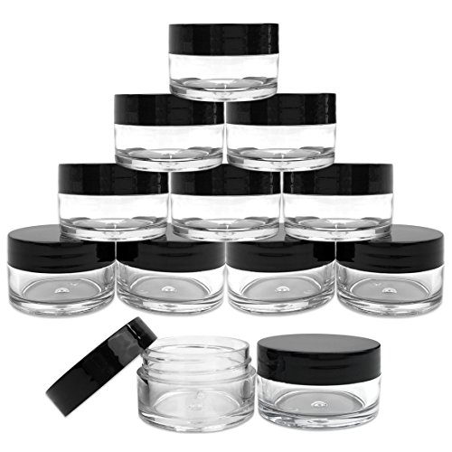 Beauticom 12 Piece 20g/20ml USA Acrylic Round Clear Jars with Lids for Lip Balms, Creams, Make Up, Cosmetics, Samples, Ointments and other Beauty Products (Black Lid (Flat Top))