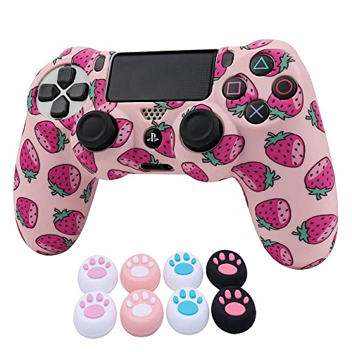ROTOMOON Pinkstrawberry Silicone Controller Skins for PS4 with 8 Thumb Grips, Sweat-Proof Anti-Slip Controller Cover Skin Protector Compatible with Playstation 4 Slim/Pro Controller…