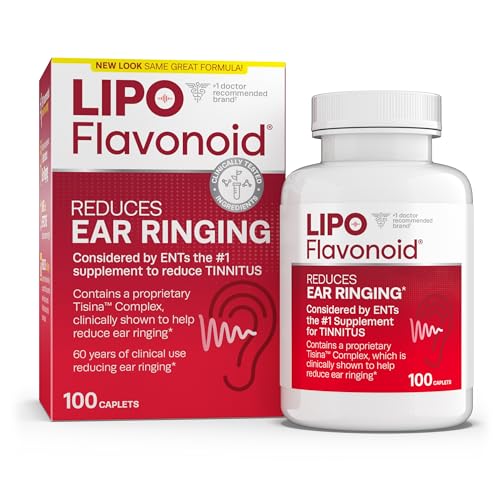 Lipo Flavonoid Plus, Tinnitus Relief For Ringing Ears, OTC Flavonoid Ear Health Vitamins, Bioflavonoids & Vitamin C, 100 Caplets, packaging may vary
