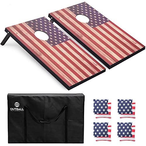 Outball Cornhole Set Corn Holes Outdoor Game, American Flag Cornhole Boards with 8 Bean Bags, and Carrying Bag, Bean Toss Game Outdoor for Kids and Adults Family Lawn Beach Outside 3x2Feet