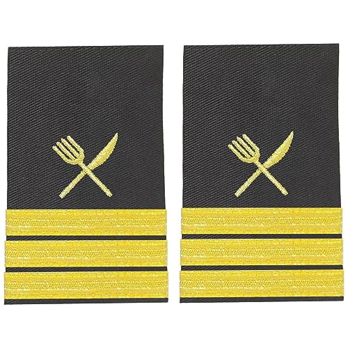 BuyStripes Shoulder Boards Epaulets Gold Knife & Fork Steward Chef Uniform (Black With Gold Knife & Fork & Three Gold Bars)