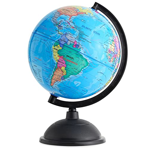 Juvale Rotating World Globe with Stand for Kids Learning, 8-inch Spinning Earth Globe for Classroom Geography Education