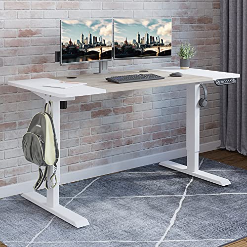 Radlove Electric Height Adjustable Standing Desk, 55 x 24 Inches Stand Up Workstation, Splice Board Home Office Computer Table Ergonomic (White Frame + 55' White+Maple Top)