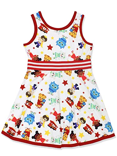 Daniel Tiger Neighborhood Toddler Girls Fit and Flare Ultra Soft Dress (2T, White)