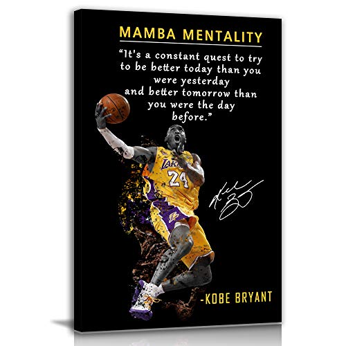 Kobe Bryant Inspirational Poster Canvas Wall Art • Mamba Mentality Quote Canvas Wall Art • Basketball Player Sports Home Decor • Motivational Artwork For Home,Office,Gym Wall Decor Framed Ready to