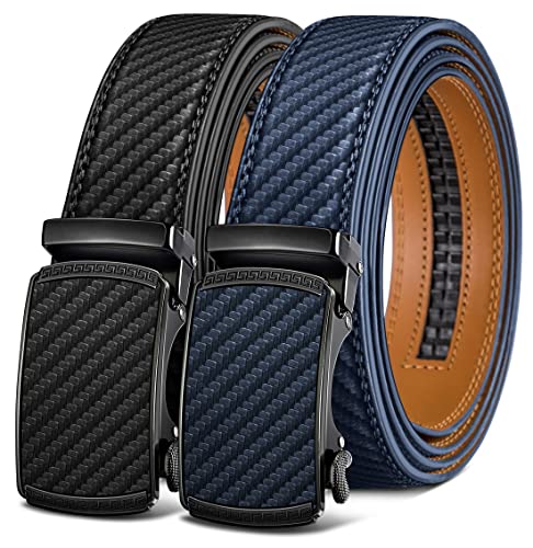 BULLIANT Men Belts 2 Pack,Ratchet Sliding Belt Adjustable For Gift Mens Dress Casual 1 3/8',Cut for Fit(Black/Purplish Blue,32'-38' Waist Adjustable)