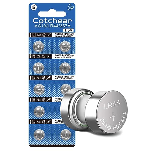 Cotchear 10Pcs Ag13 Button Batteries LR44 SR44 L1154 A76 LR1154 357A Button Cell Battery