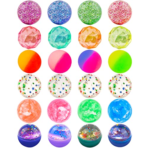 Ecoofor 24 Pieces Bouncy Balls 32mm Bounce Balls 6 Styles High Bouncing Balls Toys for Kids Party Favors Birthdays Gift Classroom