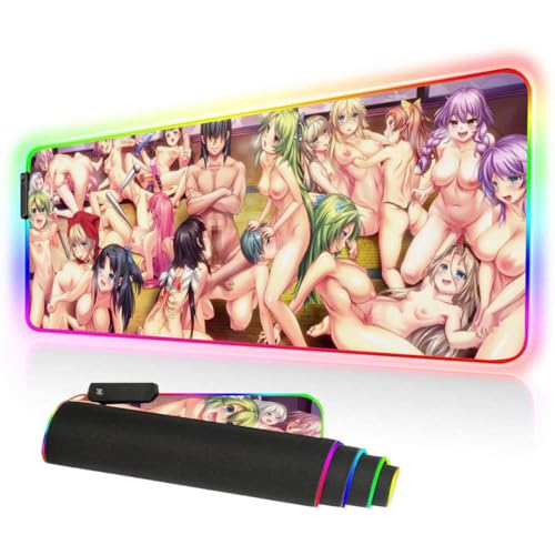 HOLIV Gaming Mouse Pad LED Anime Girl Sexy Boobs RGB Mouse Pad Gaming Accessories Colorful Keyboard Laptop Gaming Desktop Carpet Pad (Q4, 300X600X4MM)