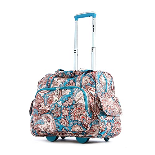 Olympia U.S.A. Deluxe Fashion Lightweight Rolling Overnighter,Weekender, Carry-On, Hobby Bag, Skate Bag, Dance Bag, Teacher's Bag, Doctor's Bag, Sturdy and Adjustable Push-Down Handle, Paisley