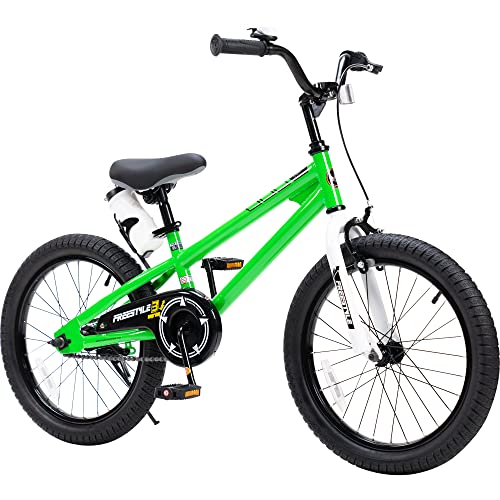 RoyalBaby Freestyle Kids Bike Boys Girls 18 Inch BMX Childrens Bicycle with Kickstand for Ages 5-8 years, Green