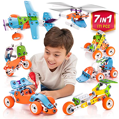 STEM Building Toy for 7-12 Years Old Boys 7-in-1 Models Kids Love to Build and Play 171Pcs Construction Set with Engineering Activity Kit Educational Toys for kids 5-7 Best Birhday Gift Toy for Kid