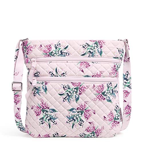 Vera Bradley Women's Cotton Triple Zip Hipster Crossbody Purse, Happiness Returns Pink - Recycled Cotton, One Size