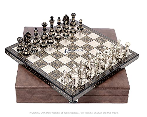 Blessings Decor Collectible Premium Metal Brass Chess Board Game Set Brass Chess Pieces Men with Free Complimentary Box