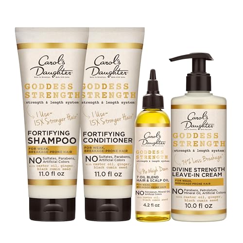 Carol's Daughter Goddess Strength Hair Care Kit with Sulfate Free Shampoo, Sulfate Free Conditioner, Leave In Conditioner and Scalp and Hair Oil, Includes 4 Hair Products