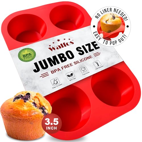 Walfos Silicone Texas Muffin Pan - 6 Cup Jumbo Silicone Cupcake Pan, Non-Stick Silicone, Just PoP Out! Perfect for Egg Muffin, Big Cupcake - BPA Free and Dishwasher Safe