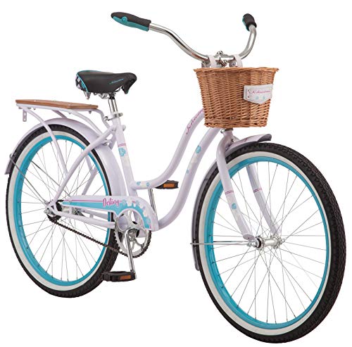 Schwinn Destiny Beach Cruiser Bike for Men Women Adult and Youth, Ages 8 Up or Rider Height 4'8' to 5'6', 24-Inch Wheels, Single Speed, Rear Cargo Rack, Purple
