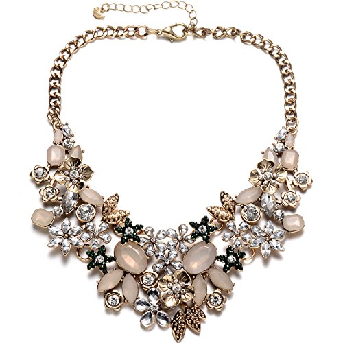 Womens Statement Necklaces Flower Chunky Necklace Floral Bib Necklaces Antique Gold