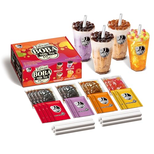 Instant Boba Bubble Pearl Variety Milk Tea Fruity Tea Kit with Authentic Brown Sugar Caramel Fruity Tapioca Boba, Ready in Under One Minute, Paper Straws Included - Gift Box - 10 Servings