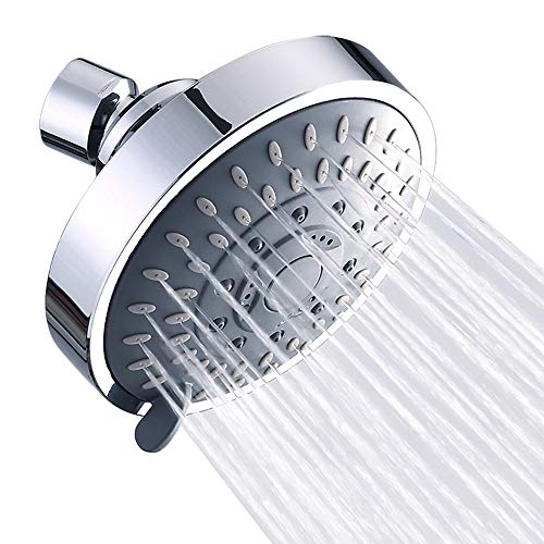 Aisoso Shower Head High Pressure Rain Fixed Showerhead 5-Setting with Adjustable Metal Swivel Ball Joint - Relaxed Shower Experience Even at Low Water Flow & Pressure
