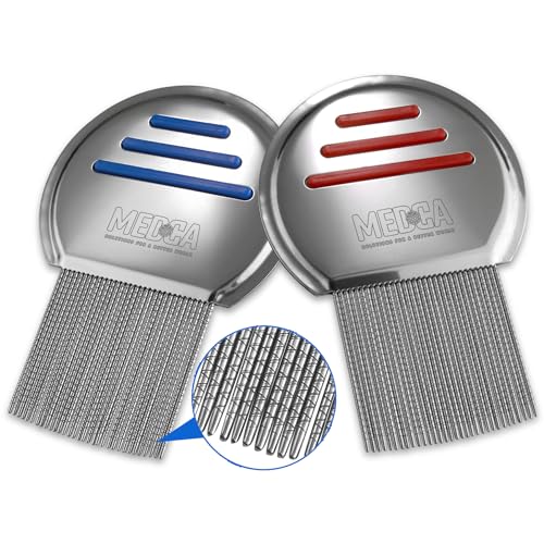 Lice Comb - (Pack of 2) Stainless Steel Professional Lice Combs and Head Lice Treatment to Effectively Get Rid of Hair Lice and Nits, Best Results for Infection and Re-infection in Kids & Adults