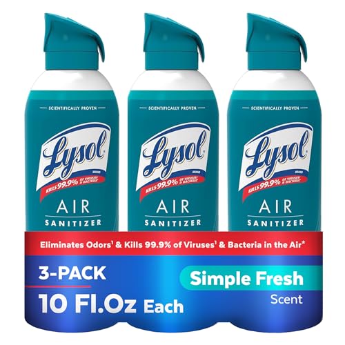 Lysol Air Sanitizer Spray, For Air Sanitization and Odor Elimination, Simple Fresh Scent, 10 Fl. Oz (Pack of 3)