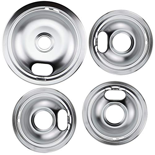 W10196405 W10196406 Chrome Drip Pans Kit by Blutoget -Compatible for Whirlpool Electric Range Burner -Replaces 0089285, 0091813, 0304979, 0310228 - Includes an 8-Inch and 3 6-Inch Drip Bowl Pans.