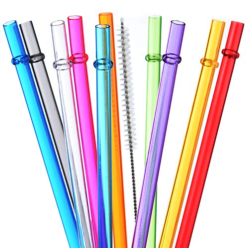 ALINK 10.5 in Long Rainbow Colored Reusable Tritan Plastic Replacement Straws for 16 OZ 20 OZ 30 OZ Stanley, YETI, Starbucks Tumblers, Set of 10 with Cleaning Brush