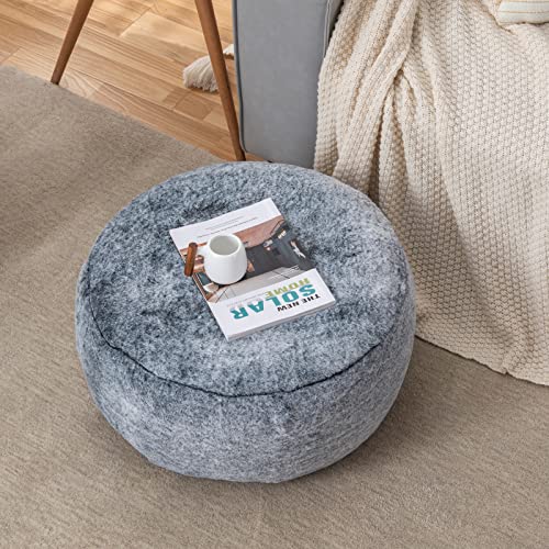 weruisi Stuffed Pouf Ottoman, Round Faux Fur Pouf with Inflatable PVC Liner, Floor Pouf Ottoman, Moroccan Foot Rest Pouf Cover for Living Room…