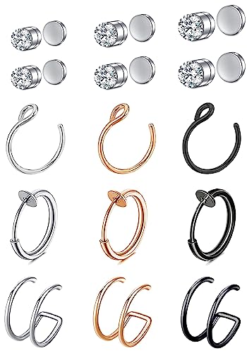 VitaCool Fake Nose Ring Hoop Fake Nose Stud Magnetic Septum Nose Ring Stud Stainless Steel CZ Fake Nose Piercing Stud Faux Nose Ear Lip Non Pierced Jewelry for Women Men