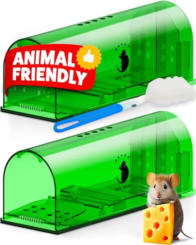 Motel Mouse Humane No Kill Live Catch and Release Mouse Traps, Reusable with Cleaning Brush - 2 Pack