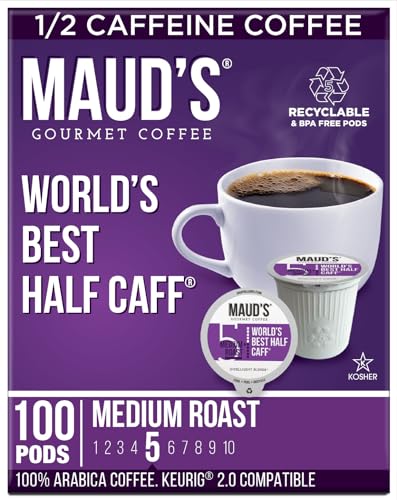 Maud's Half Caff Coffee Pods, 100 ct | World's Best Half Caff Flavor | 100% Arabica Medium Roast Coffee | Solar Energy Produced Recyclable Pods Compatible with Keurig K Cups Maker