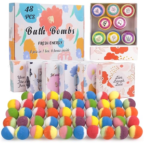 48 Natural & Organic Bath Bombs for Women and Kids, Rich in Essential Oils, Relaxation and Stress Relief, BathBombs Gift Set for Mothers Day, Christmas, Valentines Day & Birthday