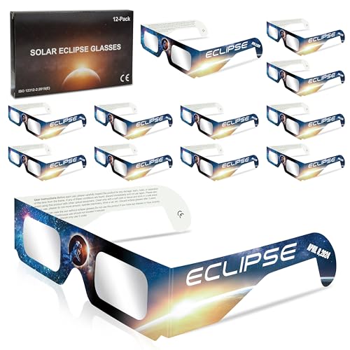 Solar Eclipse Glasses AAS Approved 2024,12 Pack Solar Eclipse Glasses for Direct Sun Viewing-ISO 12312-2:2015(E) & CE Certified