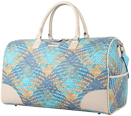 Nicole Miller New York Designer Duffel Bag Collection - Lightweight 21 Inch Travel Tote for Men & Women - Weekender Overnight Gym Carry On Suitcase (Sharon City Woven Teal)