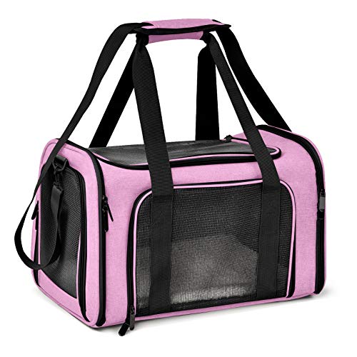 Henkelion Pet Carrier for Small Medium Cats Dogs Puppies up to 15 Lbs, TSA Airline Approved, Soft Sided, Collapsible Travel - Pink