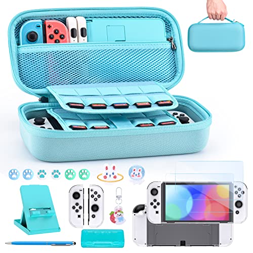 Switch OLED Accessories Bundle- innoAura 18 in 1 Switch Bundle with Switch Case, Switch Game Case, Switch OLED Screen Protector, Switch Stand, Switch Thumb Grips (Blue)