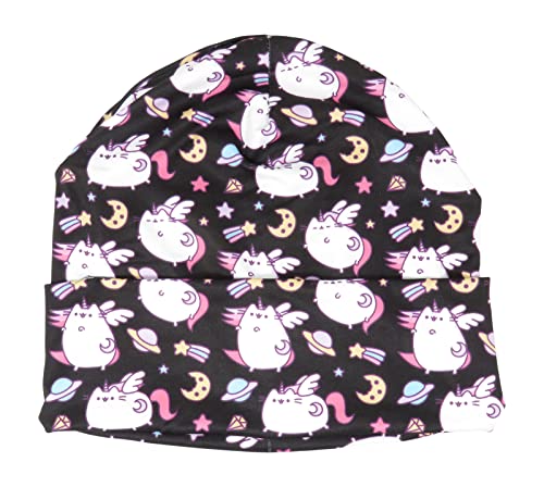 Pusheen The Cat Allover Print Polyester Cuff Beanie Hat Cap Black