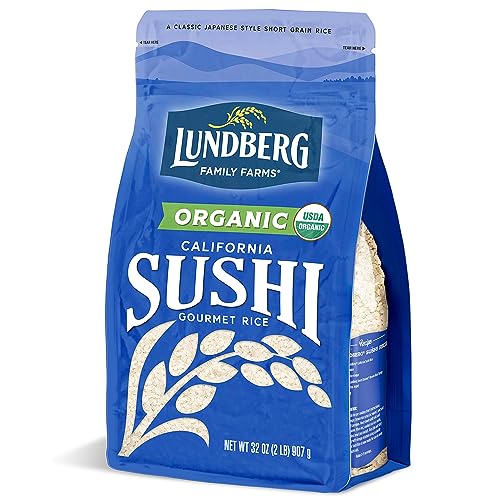 Lundberg Organic California Sushi Rice - Short Grain Rice, White Japanese-Style Sticky Rice for Perfect Sushi Rolls, Rice Bowls, and Mochi, White Rice Grown in California, 32 Oz