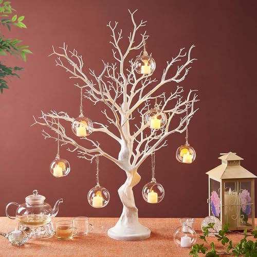 Panlaolao Easter Decorations, 33 Inch White Easter Tree Table Centerpiece for Easter Decor, Manzanita Tree Display Tree Branches for Weddings Birthday Parties Tabletop Decor, Easy Assembly