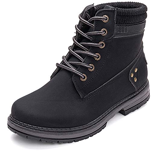 Athlefit Women's Work Waterproof Hiking Combat Boots Lace up Low Heel Booties Ankle Boots size 7 Black