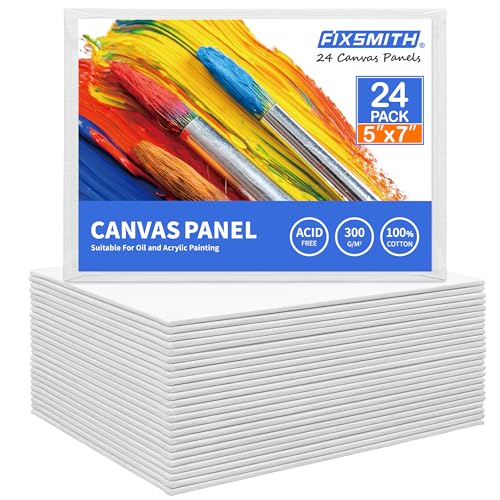 FIXSMITH Canvas Boards for Painting 5x7 Inch, Super Value 24 Pack Mini Canvases, White Blank Canvas Panels, 100% Cotton Primed, Painting Art Supplies