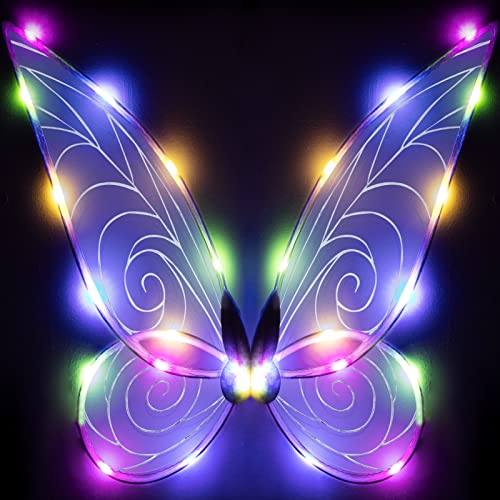 quescu Light up Fairy Wings for Adults,LED Butterfly Wings for Girls Women,Halloween Costume Dress Up, for Kids Girls