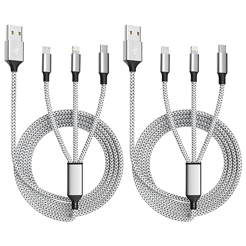 Multi Charging Cable, (2 Pack 4FT) Multi USB Charger Cable 3 in 1 Charging Cable Nylon Braided Fast Charging Cord with Type-C, Micro USB, IP Port for Most Phones/iPhones/Tablets