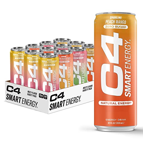 C4 Smart Energy Drinks Variety Pack, Sugar Free Performance Fuel & Nootropic Brain Booster, Coffee Substitute or Alternative, 4 Flavor Tropical Oasis Variety 12 Pack