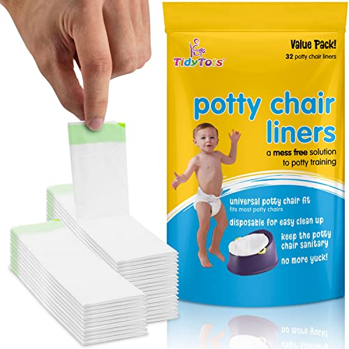 TidyTots Disposable Potty Chair Liners - Value Pack - Universal fits most potty chairs - 32 Liners