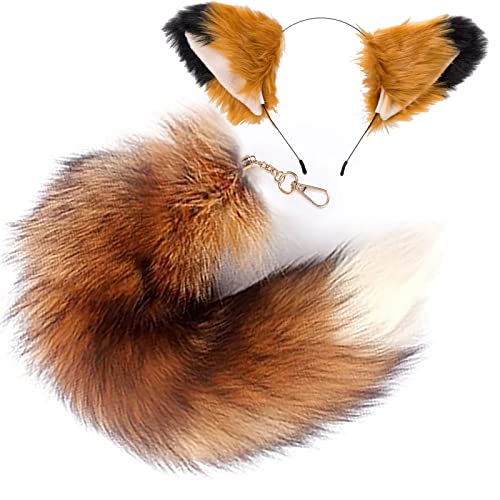 YXCFEWD Fox Ears and Tail Set for Kids Fluffy Fox Tail Cosplay Party Costume Fox Tail Keychain Halloween(Flame ears/tail)