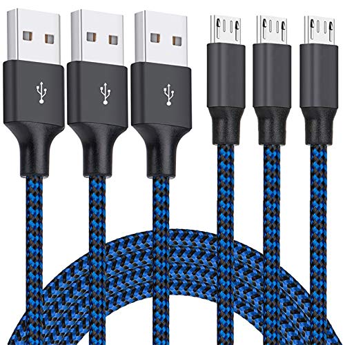 Micro USB Cable, 3Pack 10FT Android Charger Cable Long Nylon Braided Sync and Fast Charging Cord Compatible with Samsung Galaxy S7 S6 Edge, Android Smartphones, Tablets and More