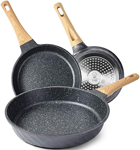 YIIFEEO Frying Pans Nonstick, Induction Frying Pan Set Granite Skillet Pans for Cooking Omelette Pan Cookware Set with Heat-Resistant Handle, Christmas Gift for Women (8' &9.5' &11')